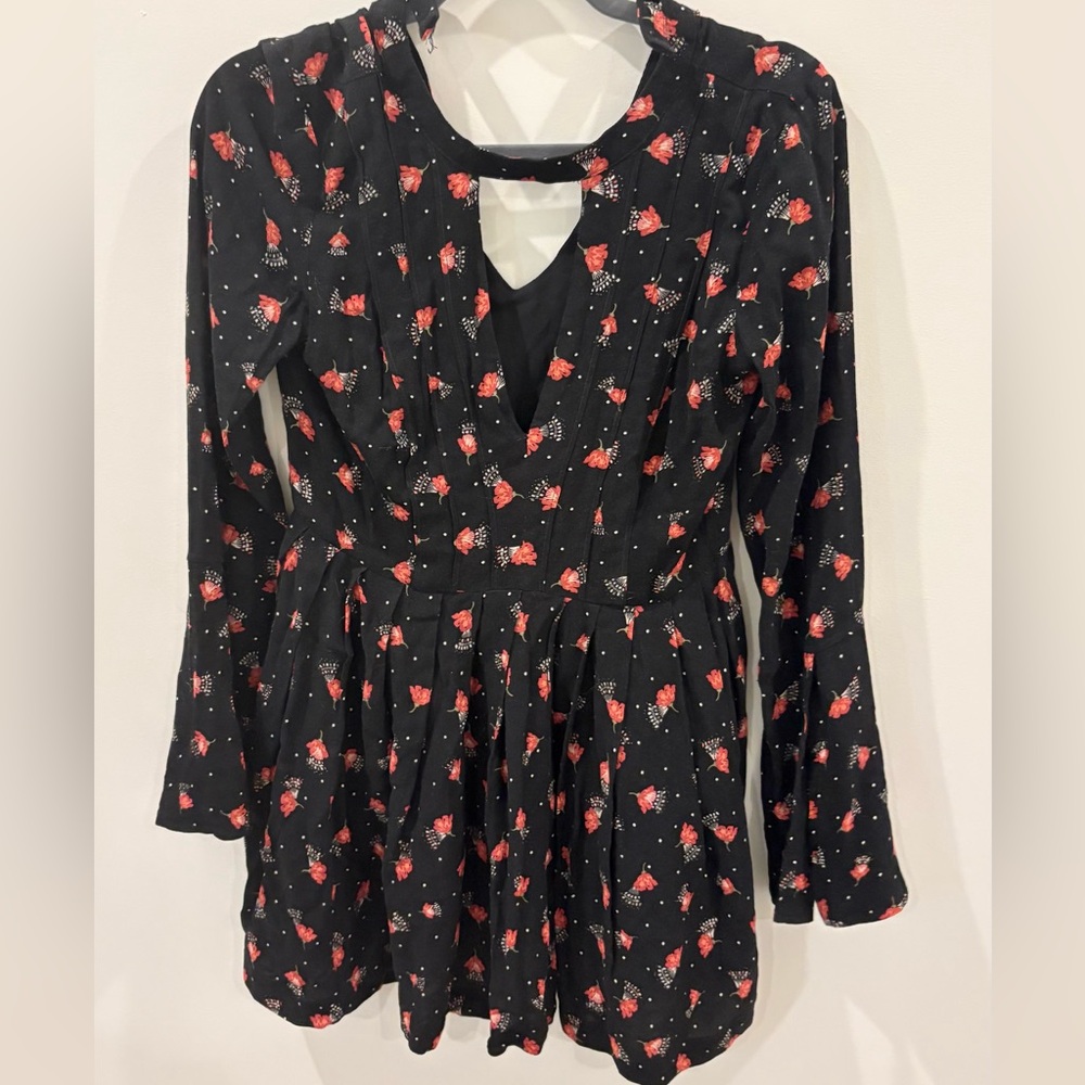 Free People Black Dress with Red Floral Design